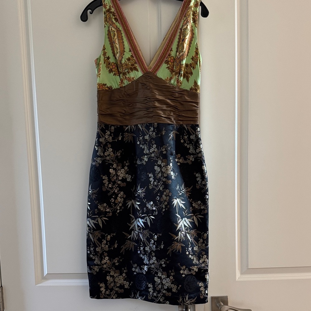 NWT Phoebe Couture Green and Brown Floral Midi Dress